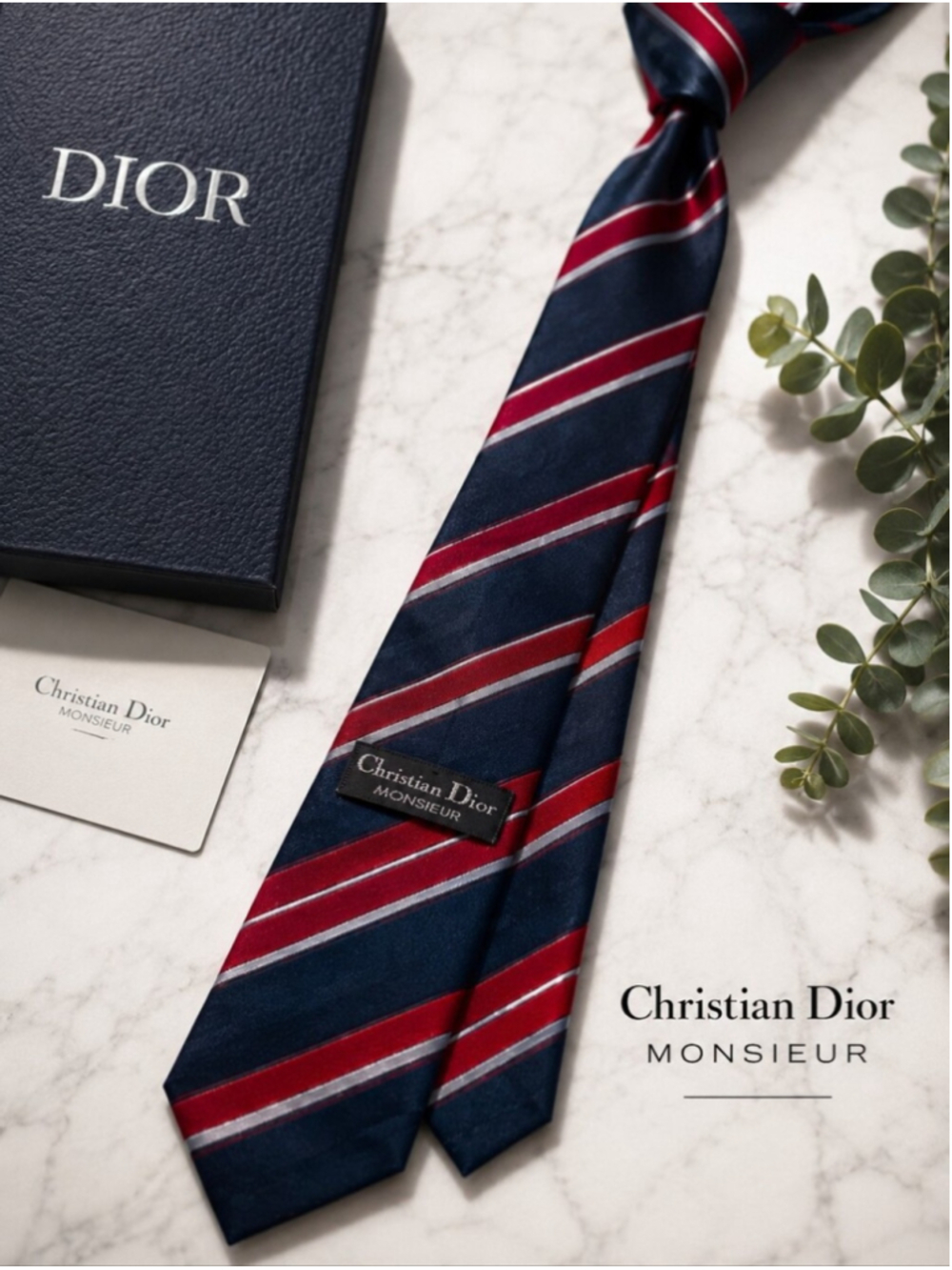 Monsieur Dior Classic Navy and Red Striped Tie